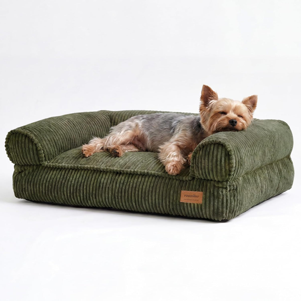 FUKUMARU Dog Couch Bed, Corduroy Cozy Cat Bed for Indoor Cats with Washable Cover, 28in Waterproof Orthopedic Dog Beds Sofa for Small Dogs and Large Cats, Cute Warm Cotton Pet Sofa, Green - Image 9