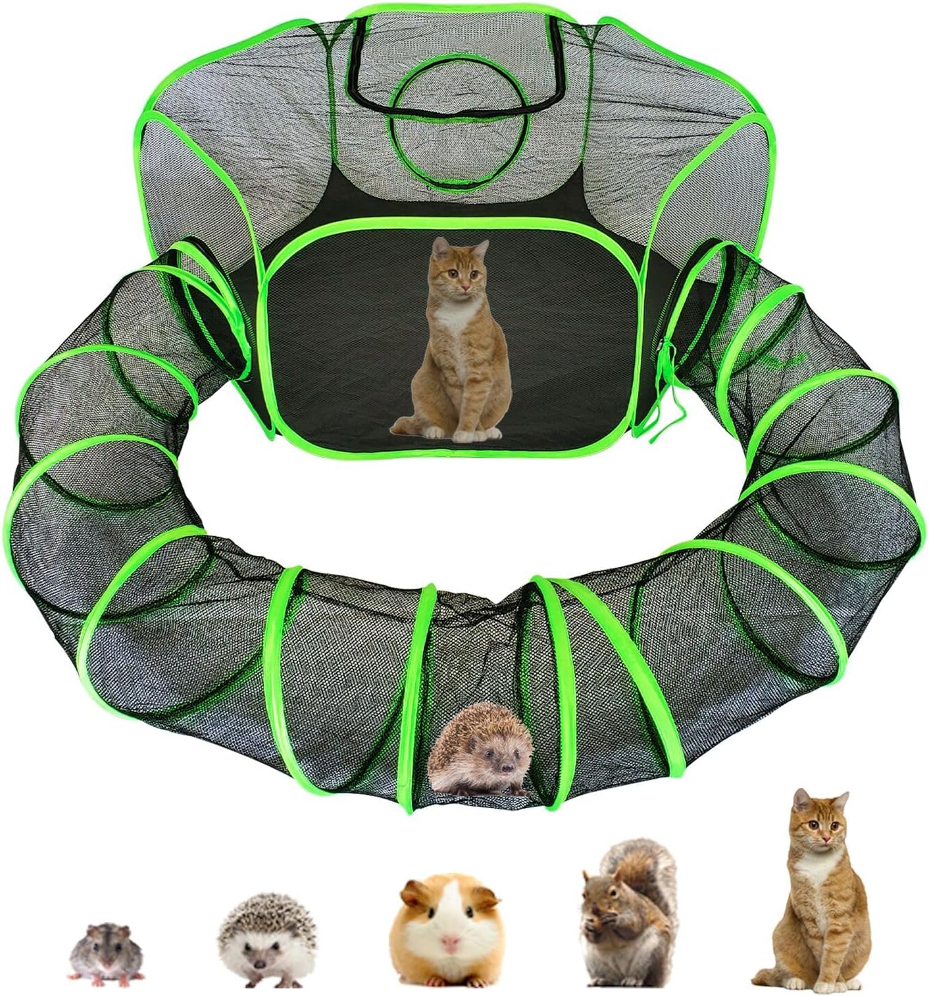 Small Animal Playpen Guinea Pig Hedgehog Cage Rabbit Cage with Fun Surround Tunnel Breathable & Transparent Pop Open Exercise Yard Fence with Top Cover Anti Escape - Image 1