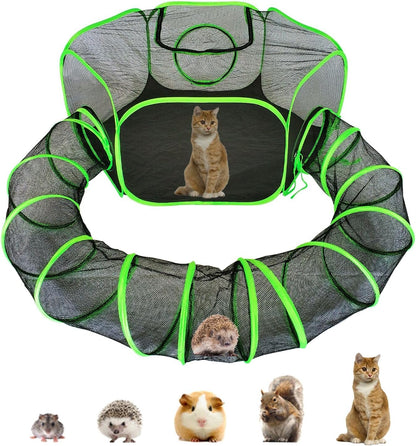 Small Animal Playpen Guinea Pig Hedgehog Cage Rabbit Cage with Fun Surround Tunnel Breathable & Transparent Pop Open Exercise Yard Fence with Top Cover Anti Escape - Image 1