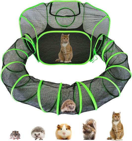 Small Animal Playpen Guinea Pig Hedgehog Cage Rabbit Cage with Fun Surround Tunnel Breathable & Transparent Pop Open Exercise Yard Fence with Top Cover Anti Escape - Image 1