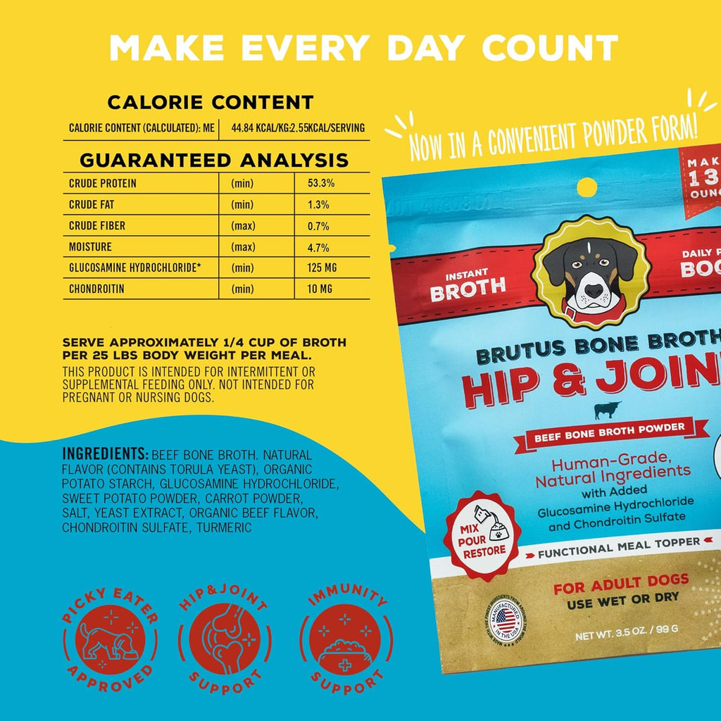 Brutus beef flavored dog food topper packaging layout