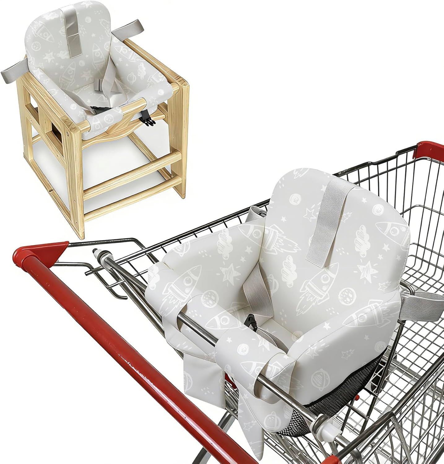 Hooetoon space-themed baby shopping cart cover front view