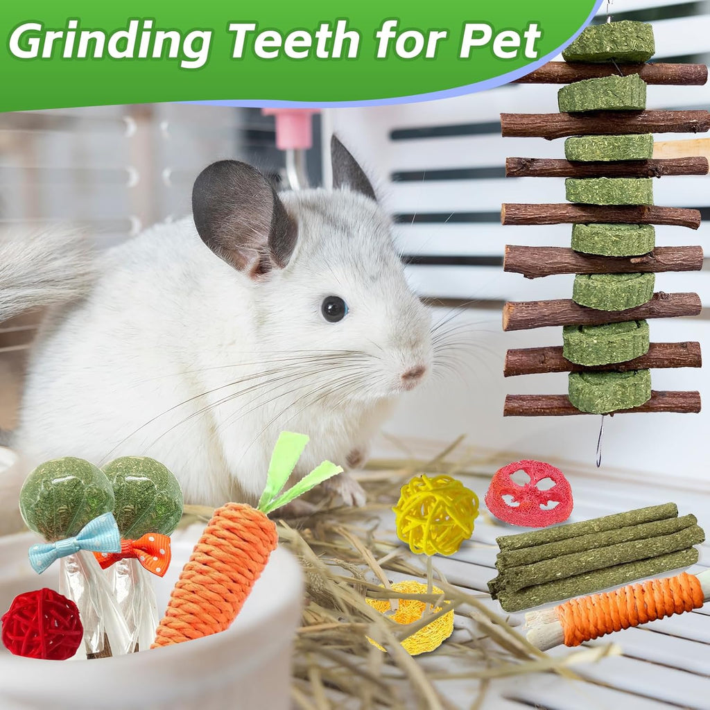WDEFUN organic apple wood sticks and sweet bamboo pieces spread out for guinea pig chewing variety