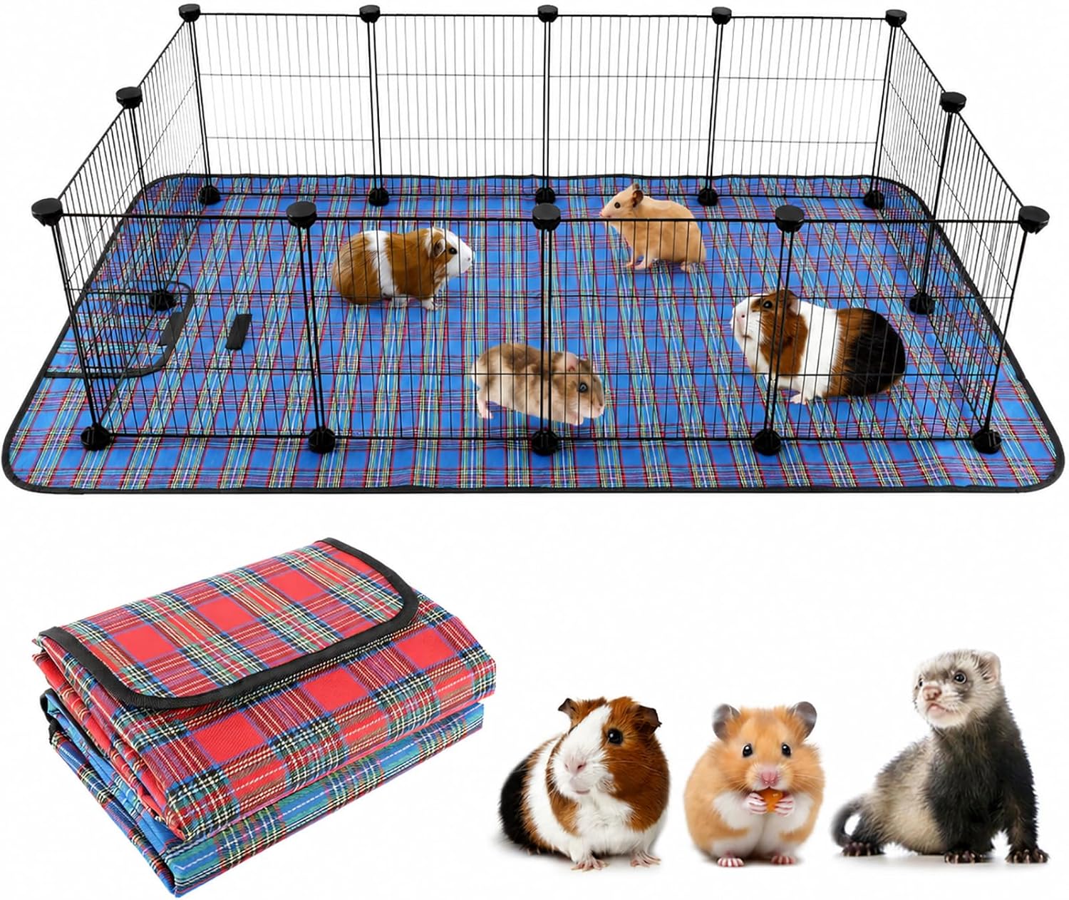 FHTONGE Large Guinea Pig Cage Habitat with 2 Pcs Waterproof Bedding, 8Sq Ft Guinea Pig Playpen with Mat, Metal Small Animal Playpen with Mat for Hamster Hedgehog Dwarf Rabbit (12 x Cage Panels) - Image 1