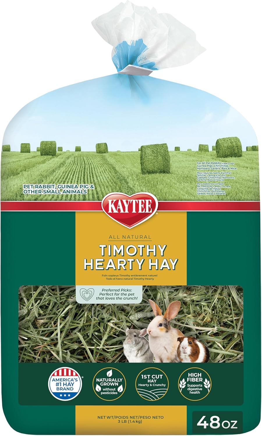 Kaytee Timothy Hearty Hay front view packaging for small pet nutrition