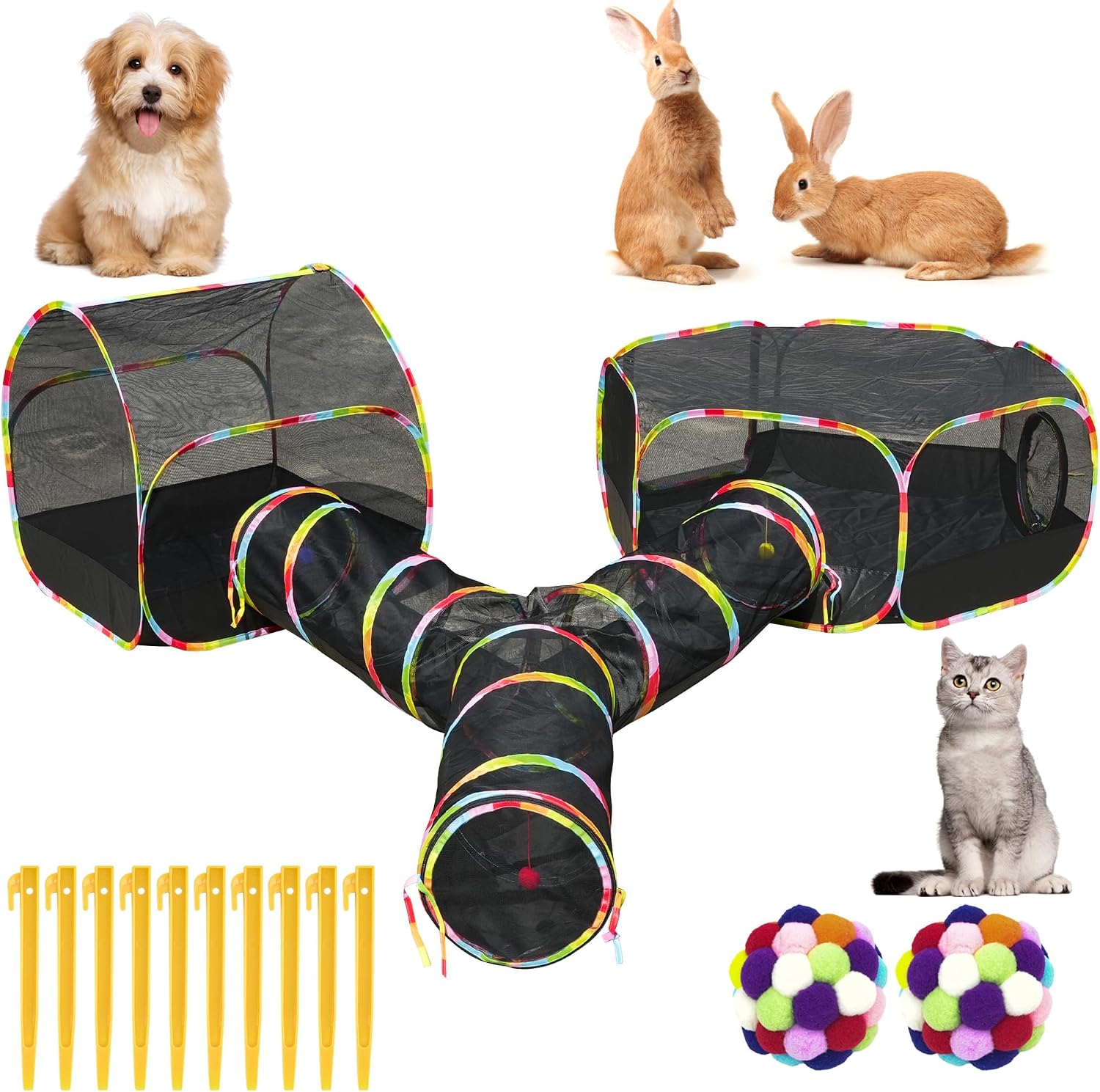 Outdoor Cat Enclosure, 2-in-1 Portable Pop Up Cat Mesh Tent with Tunnel for Cat Run, Easy Set Up and Foldable Catio Playground for Indoor Cats, Rabbits & Small Animals, Includes Storage Bag - Image 10