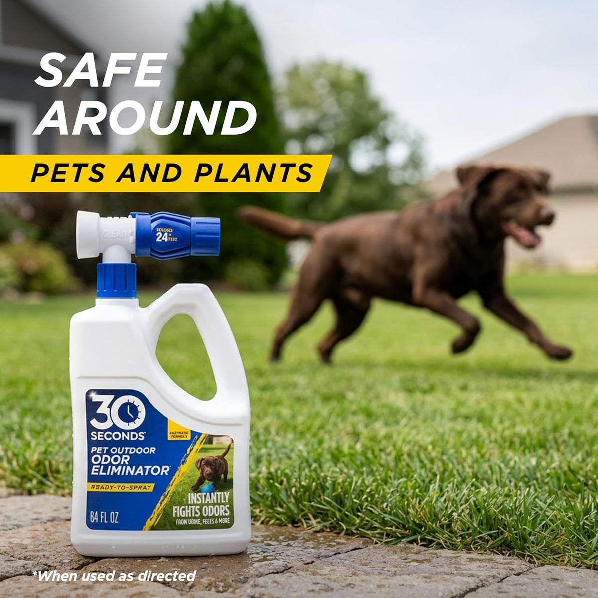 Bio enzymatic solution breaking down dog waste odors on patio