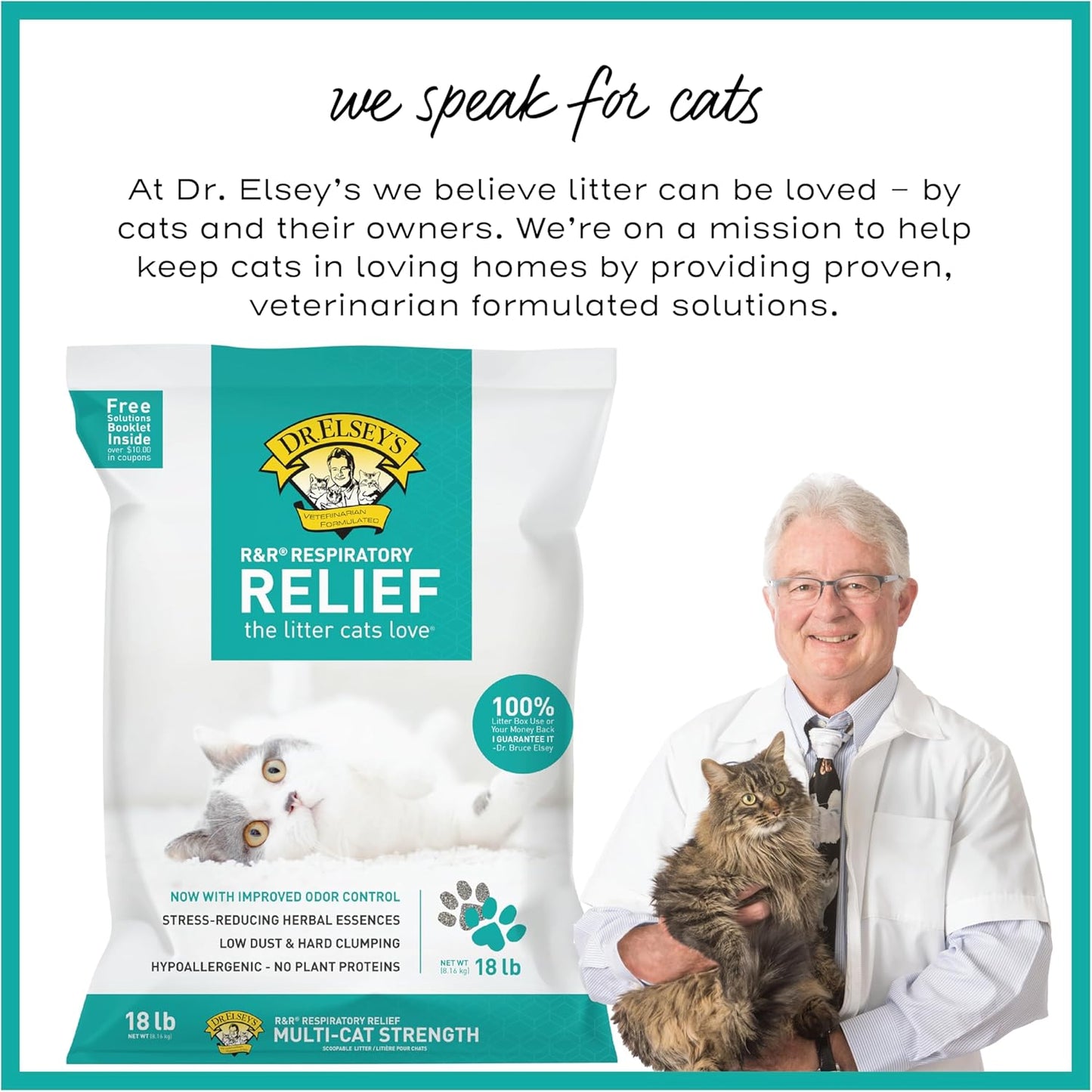Dr. Elsey's R&R Stress-Reducing cat litter packaging back details
