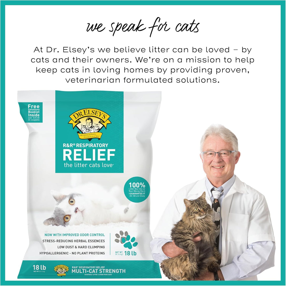 Dr. Elsey's R&R Stress-Reducing cat litter packaging back details