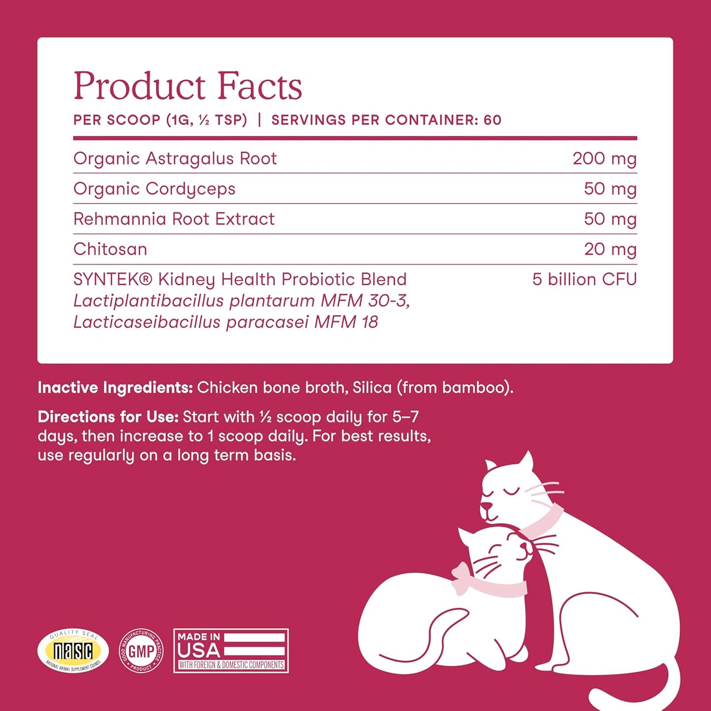 Sixty scoops container of premium imported USA feline kidney support powder