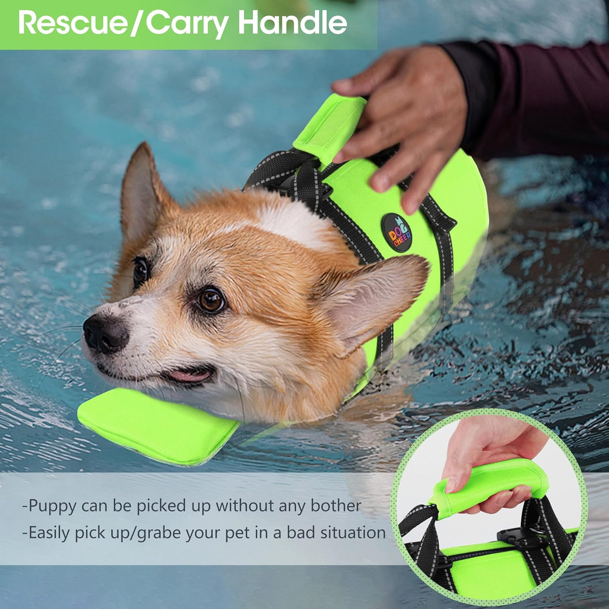 Reflective pet safety life jacket for medium dogs