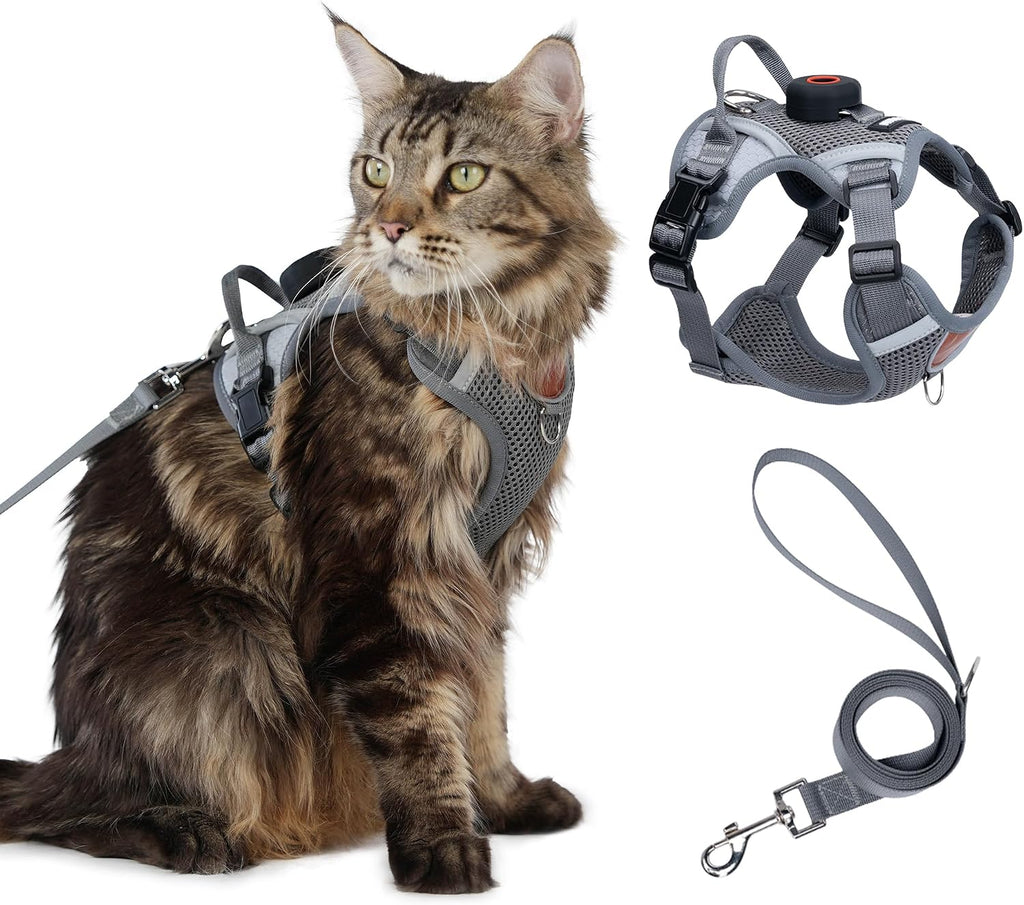 Cat Harness Leash Set with AirTag Holder, Upgraded Escape Proof Vest with Lead for Large Cat Small Dog Puppy Outdoor Walking, Soft Breathable Mesh Jacket with Reflective Strip (Black, L) - Image 12