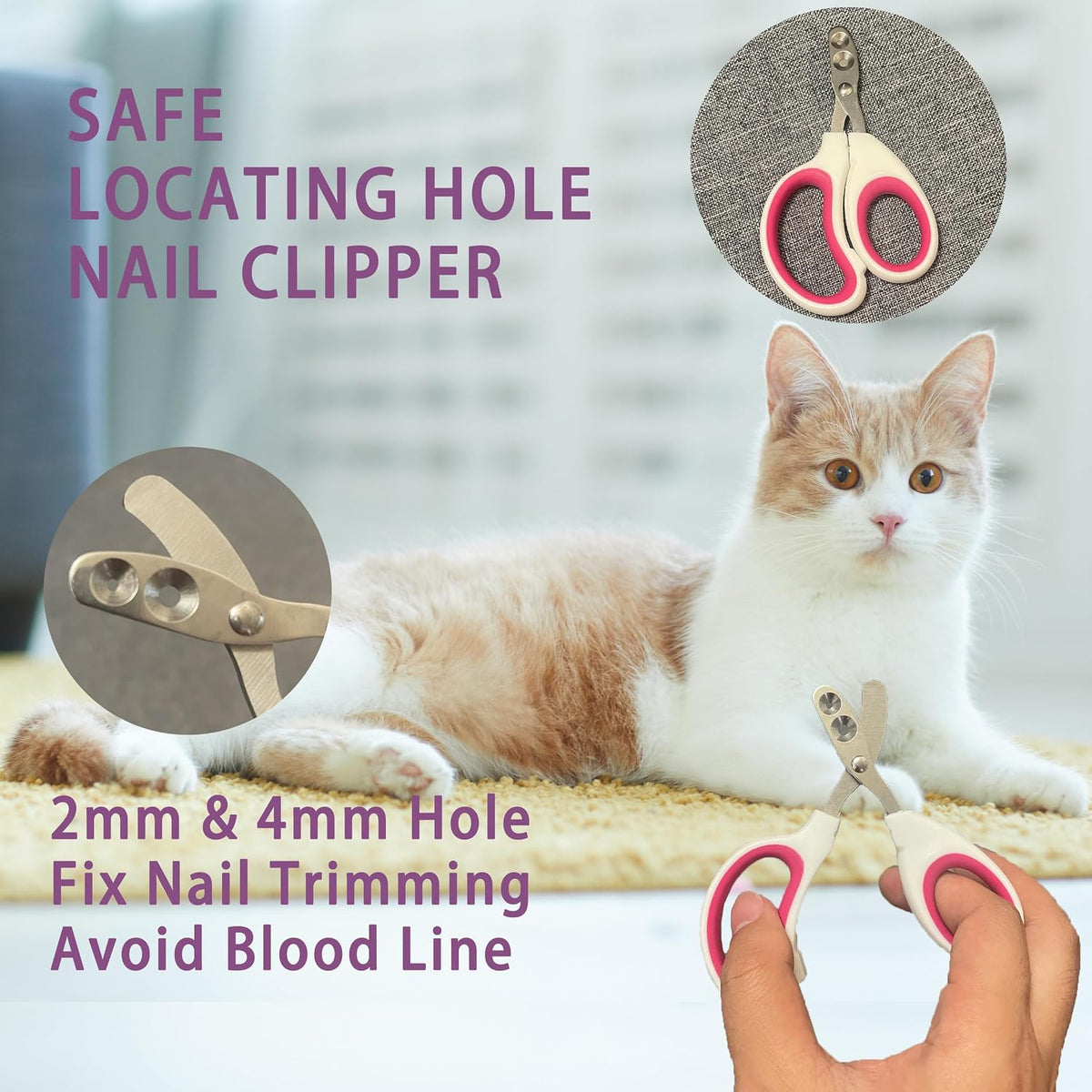 Ergonomic pink pet nail clippers with safety guard for precise trimming