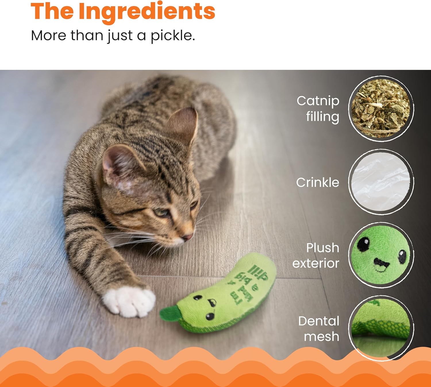 Top view of green pickle shaped catnip cat toy