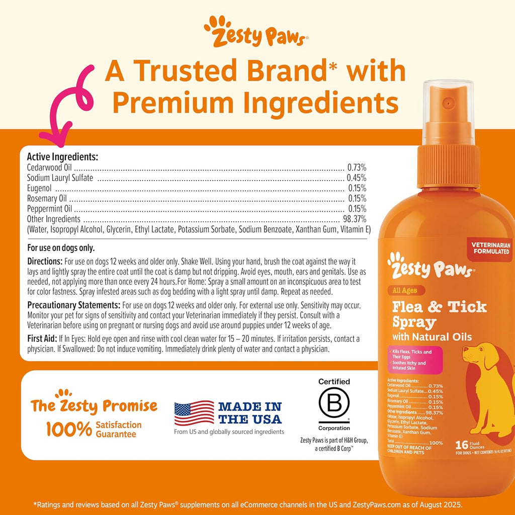 Zesty Paws Flea and Tick Spray for Dogs - Kill Fleas, Ticks & Their Eggs - Veterinarian Formulated - Soothes Itchy & Irritated Dog Skin - Cedarwood Oil, Rosemary Oil & Peppermint Oil - Image 10