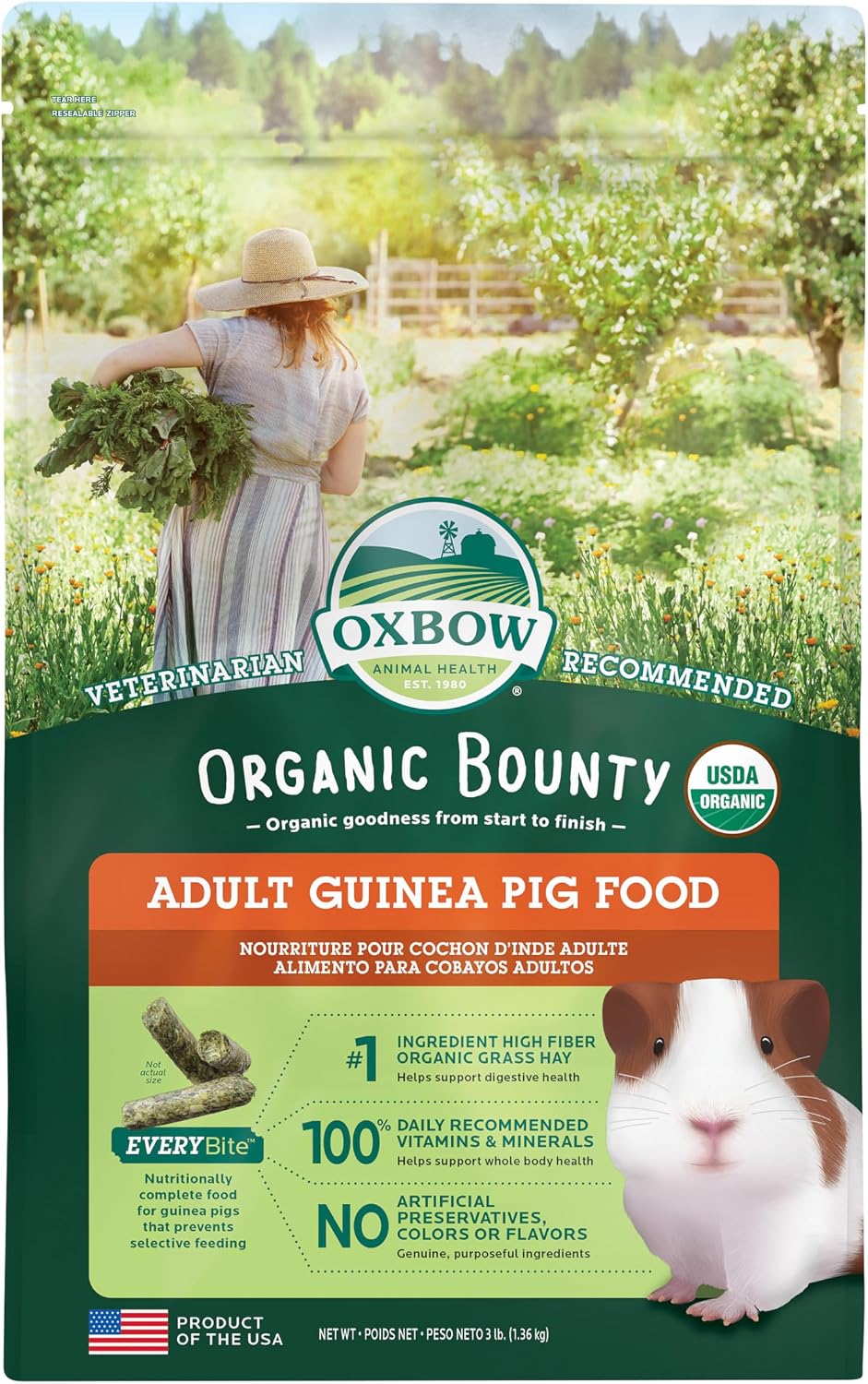 Oxbow organic bounty adult guinea pig food packaging front view