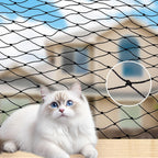 Klmnop Cat Netting Balcony front view of the black steel reinforced mesh safety screen kit.