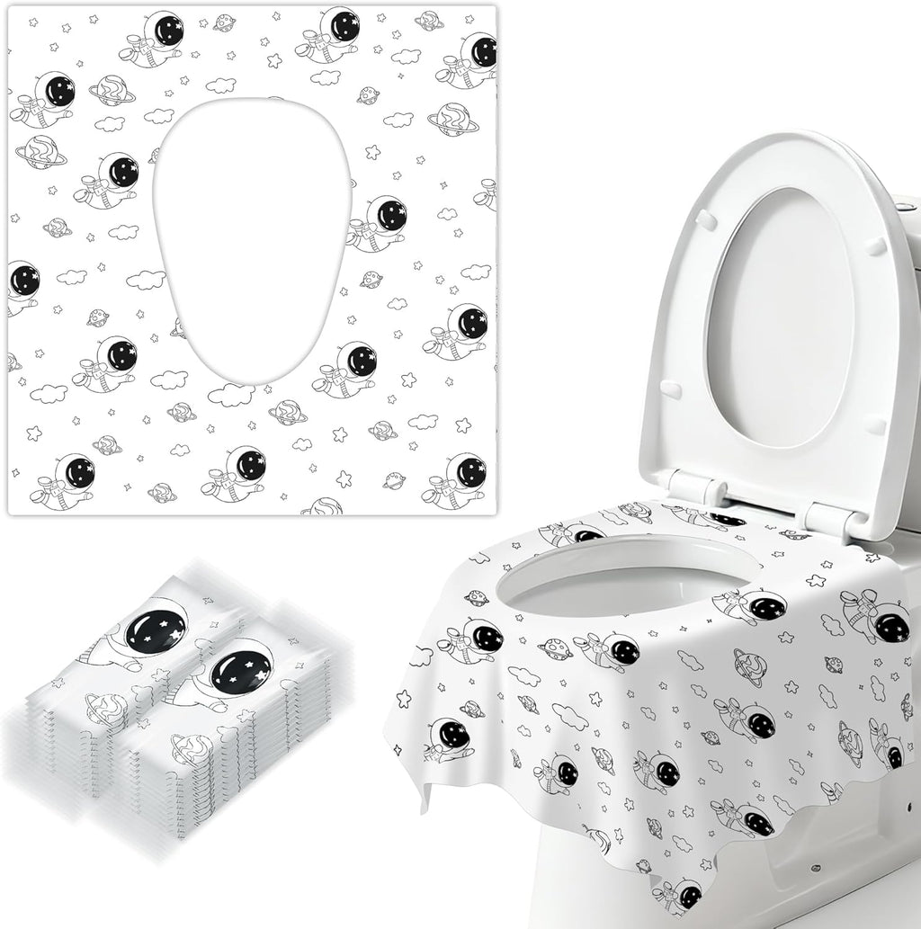 BakeToilet disposable toilet seat covers space theme package front view showing individual wrapping.
