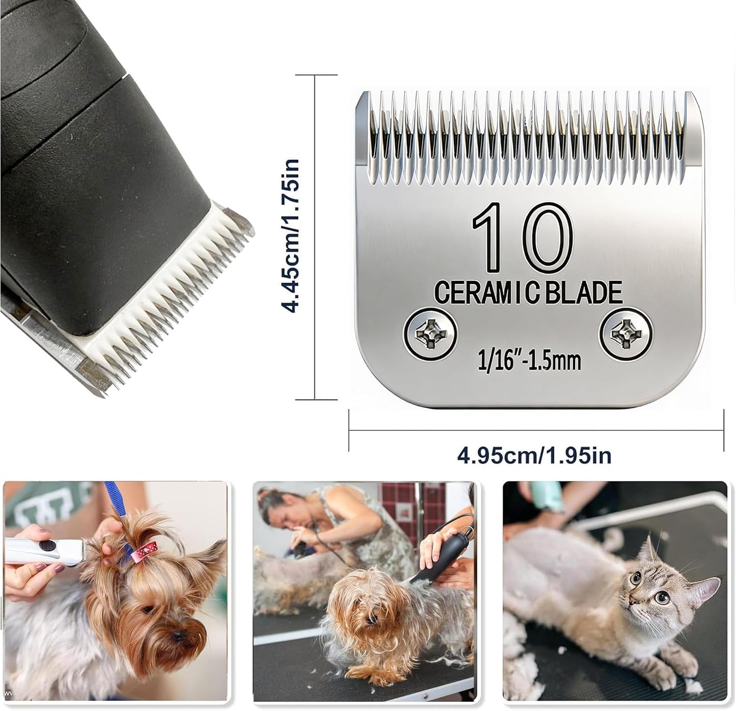 Back view of the 10 number dog grooming blade showing the powder metallurgy construction and brand logo.