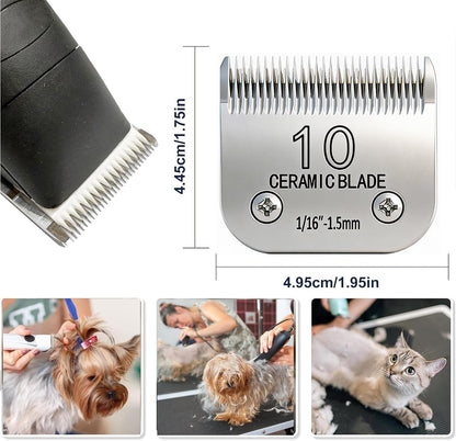 Back view of the 10 number dog grooming blade showing the powder metallurgy construction and brand logo.