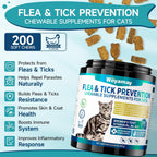 Natural cat flea and tick prevention oral chewables packaging detail showing immunity ingredients