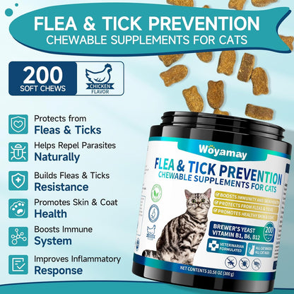 Natural cat flea and tick prevention oral chewables packaging detail showing immunity ingredients