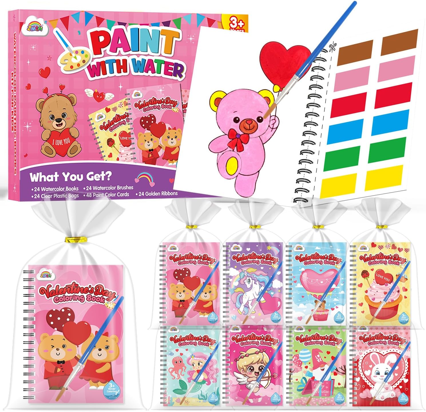 ZMLM 24 water coloring books for kids party favors front view of the complete packaging