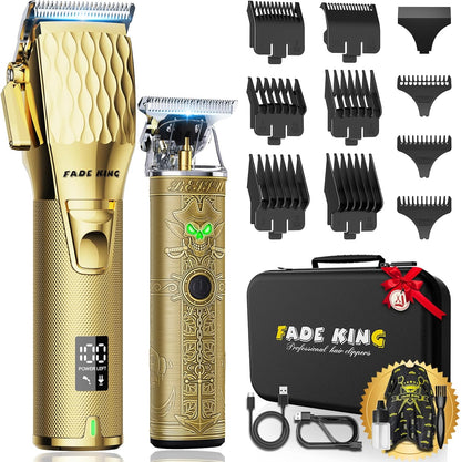 FADEKING professional hair clippers and beard trimmer set front view showing gold and bronze metal finish