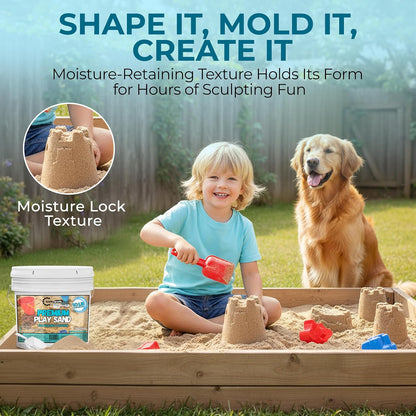 Child building sandcastle with Trade Grade play sand