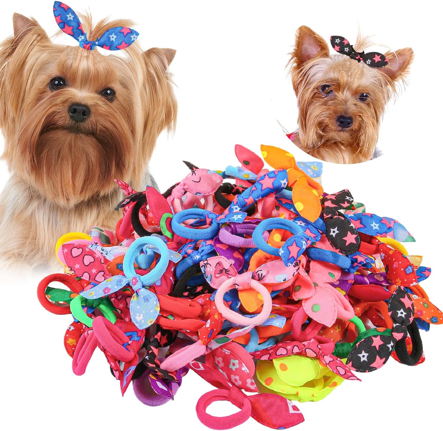 Xima dog hair accessories set with 100 colorful rabbit ear bows