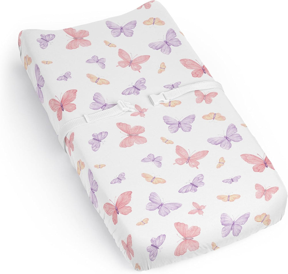 Sweet Jojo Designs butterfly changing pad cover front view nursery bedding