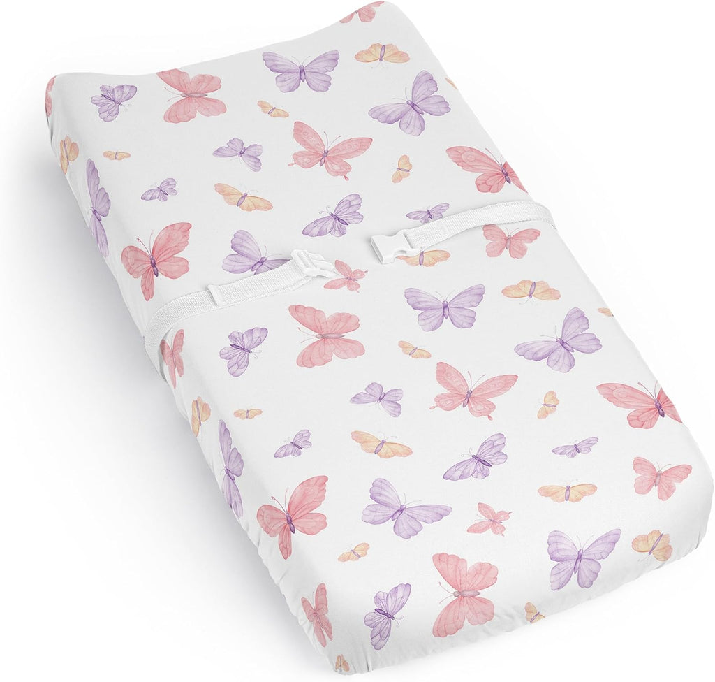Sweet Jojo Designs butterfly changing pad cover front view nursery bedding