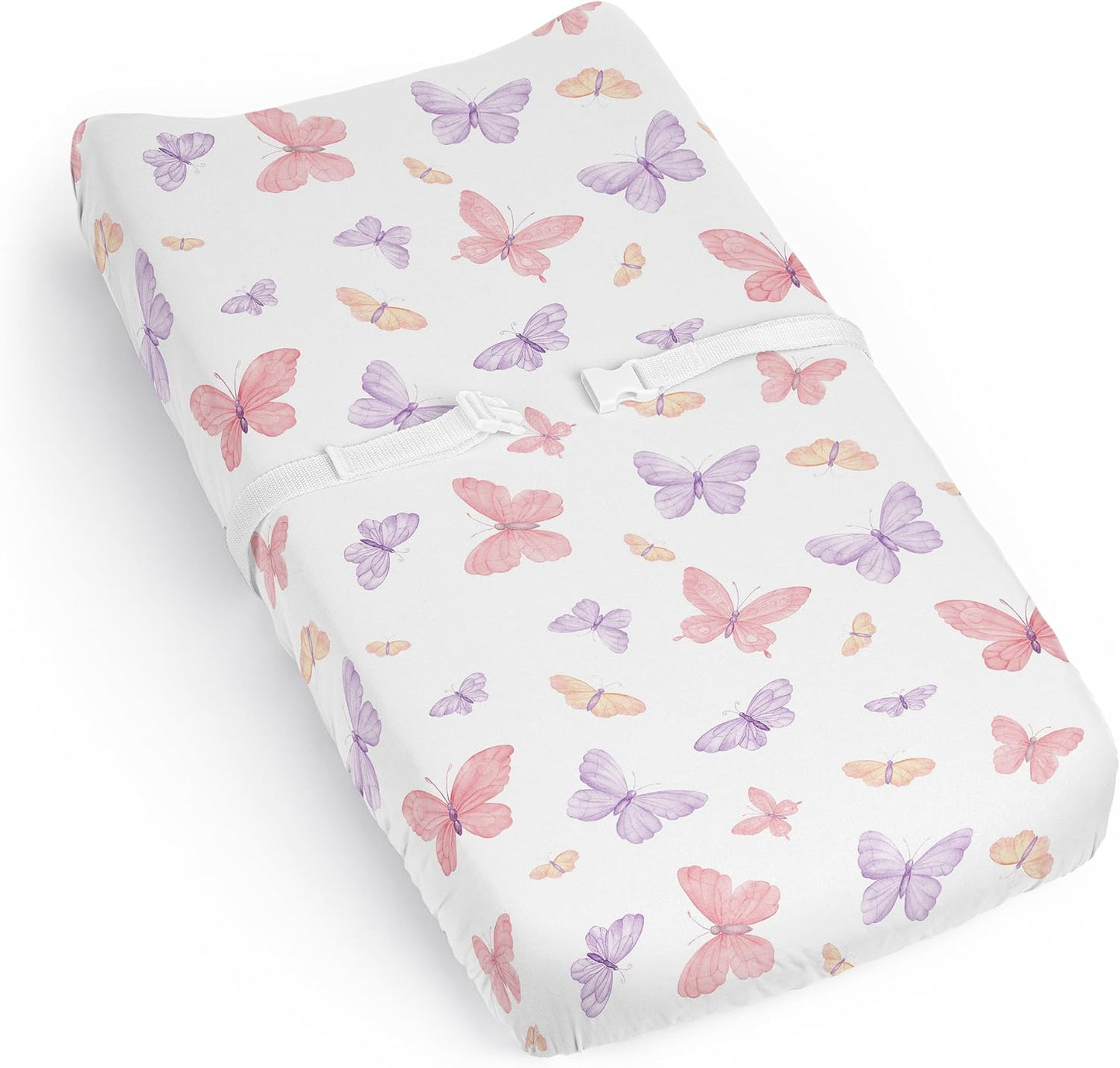 Sweet Jojo Designs butterfly print changing pad cover front view