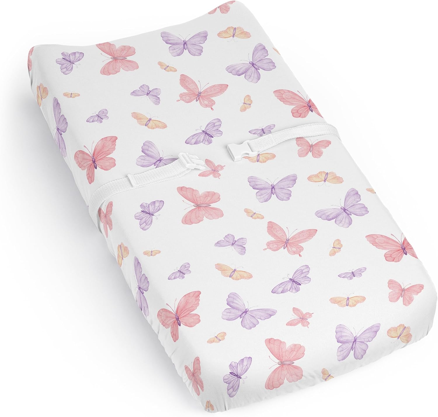 Sweet Jojo Designs butterfly print changing pad cover front view