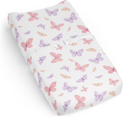 Sweet Jojo Designs butterfly print changing pad cover front view