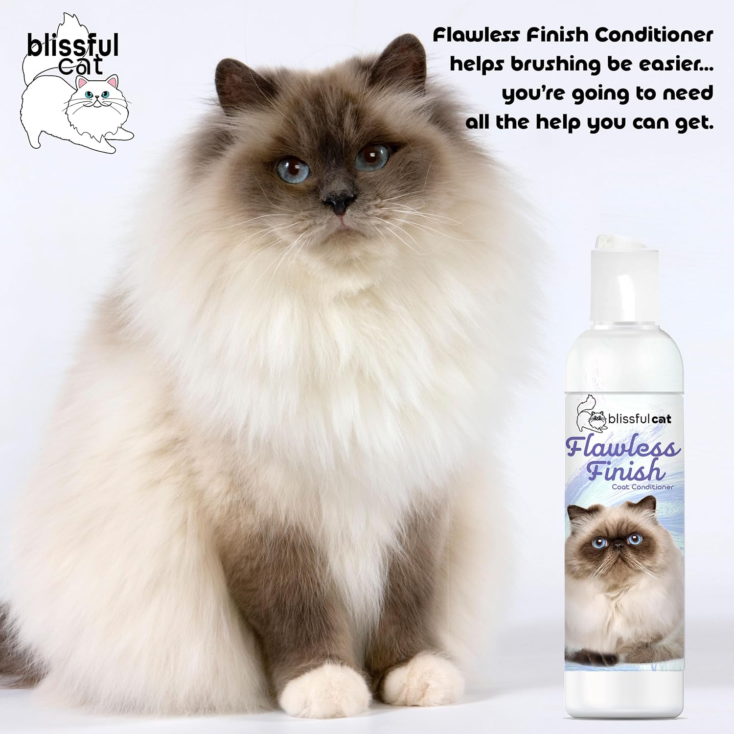 The Blissful Dog hydrating silk protein coat conditioner for long-haired cats