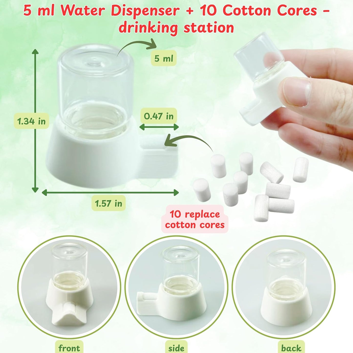 Jumping Spider Water Dispenser Enclosure Accessories, Mini Water Dispenser and Mist Bottle with 10 Replace Cotton Cores, Jumping Spider Habitat Decoration Tarantula Enclosure Accessories (White, 5 ML) - Image 2