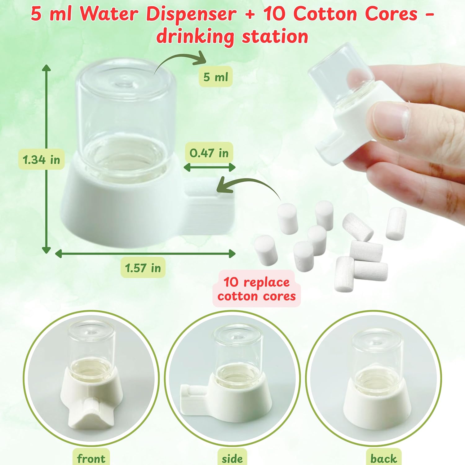 Jumping Spider Water Dispenser Enclosure Accessories, Mini Water Dispenser and Mist Bottle with 10 Replace Cotton Cores, Jumping Spider Habitat Decoration Tarantula Enclosure Accessories (White, 5 ML) - Image 2