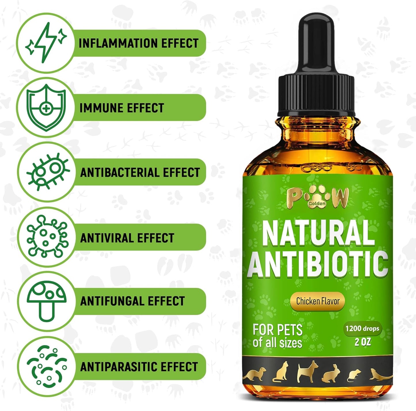 Golden Paw natural antibiotic drops for rabbits and guinea pigs side label