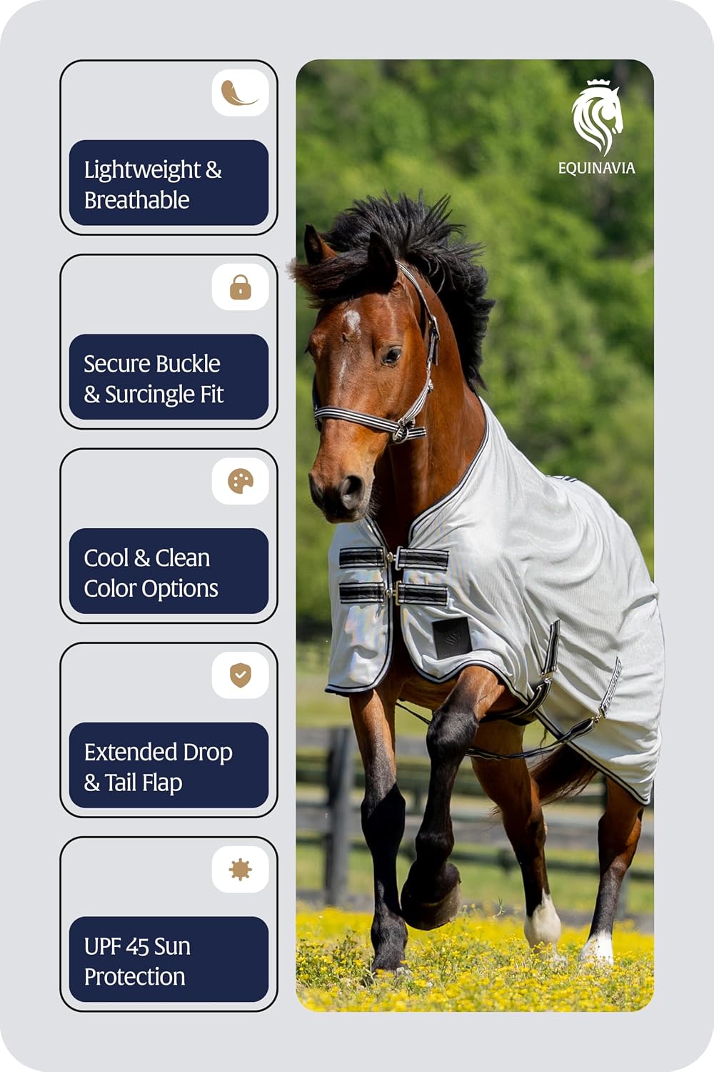 Equinavia lightweight nylon horse sheet highlighting the durable midweight mesh texture.