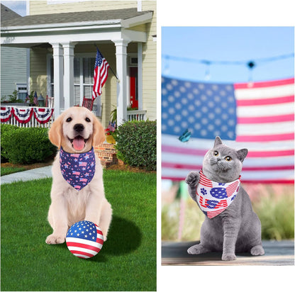 Gofshy patriotic pet apparel collection showing the blue star pattern and white heart flag pattern options.