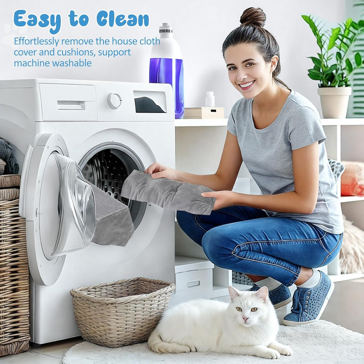 Pawaboo indoor cat bed removable washable fabric covers process demonstration