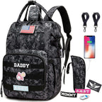 Qwreoia camo diaper bag backpack front view with tactical design
