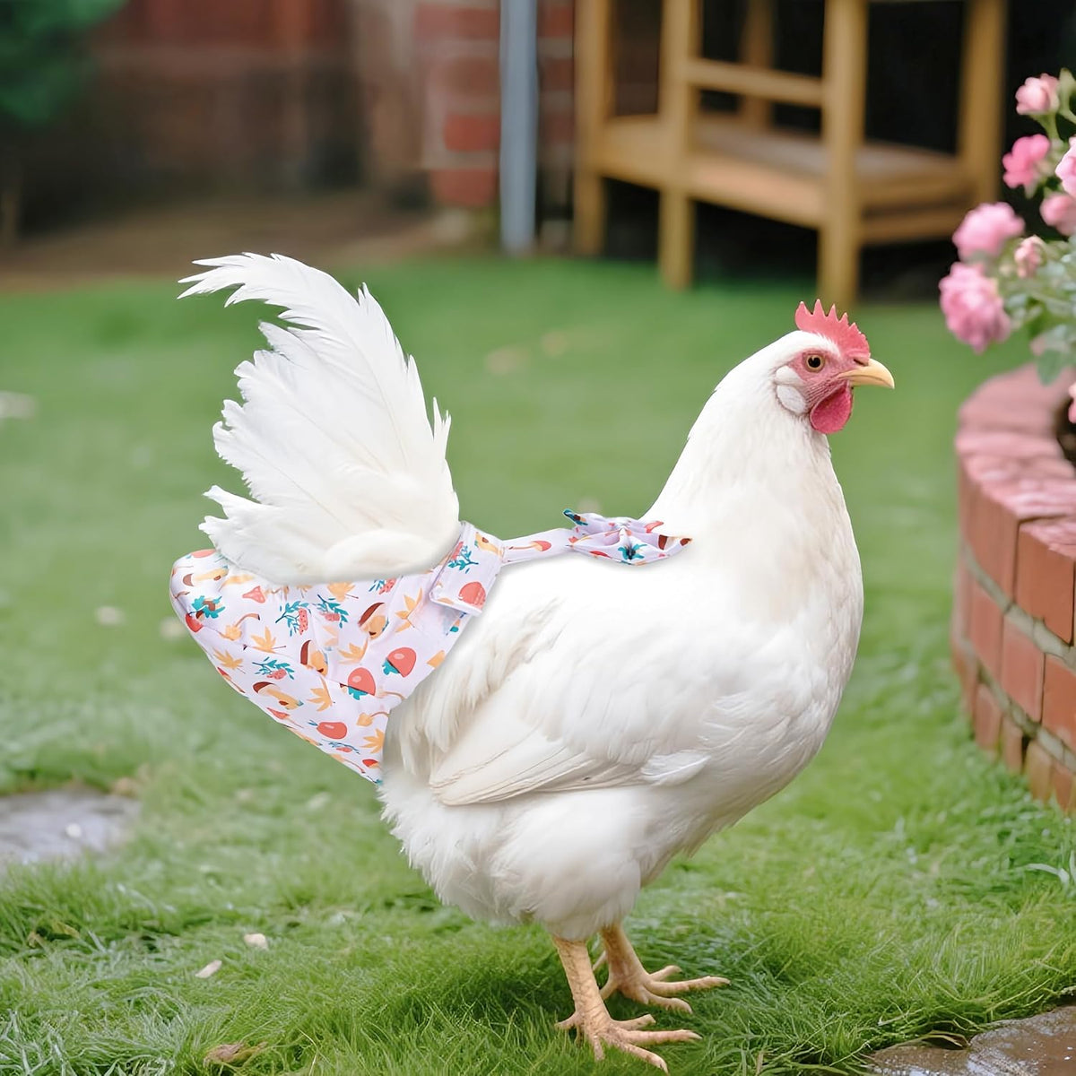 Magnoloran chicken diaper paired with 5-foot walking leash and metal clasp