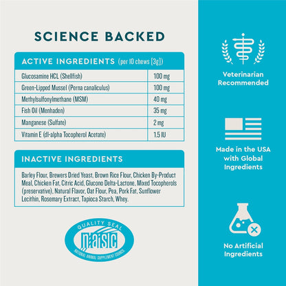 VetIQ cat hip and joint supplement ingredient label