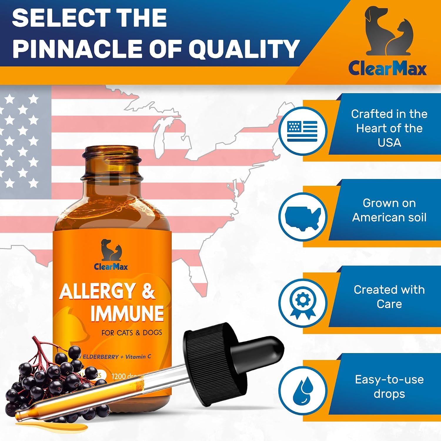 Natural elderberry and vitamin C enriched pet drops for seasonal allergy control in puppies