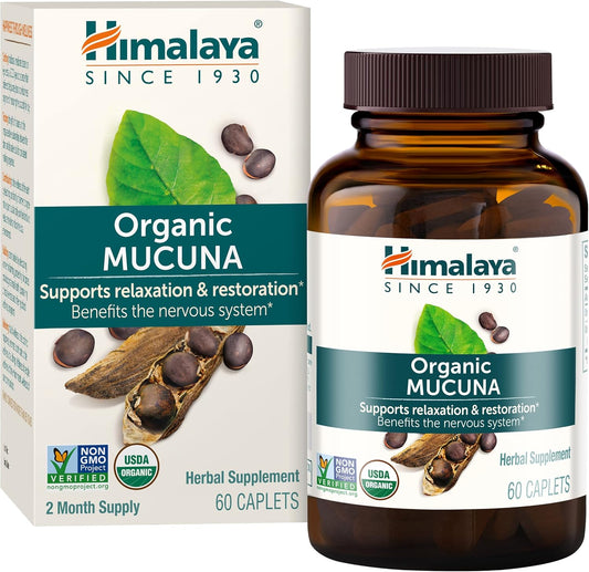 Himalaya Organic Mucuna Pruriens 600mg front view bottle for natural brain support
