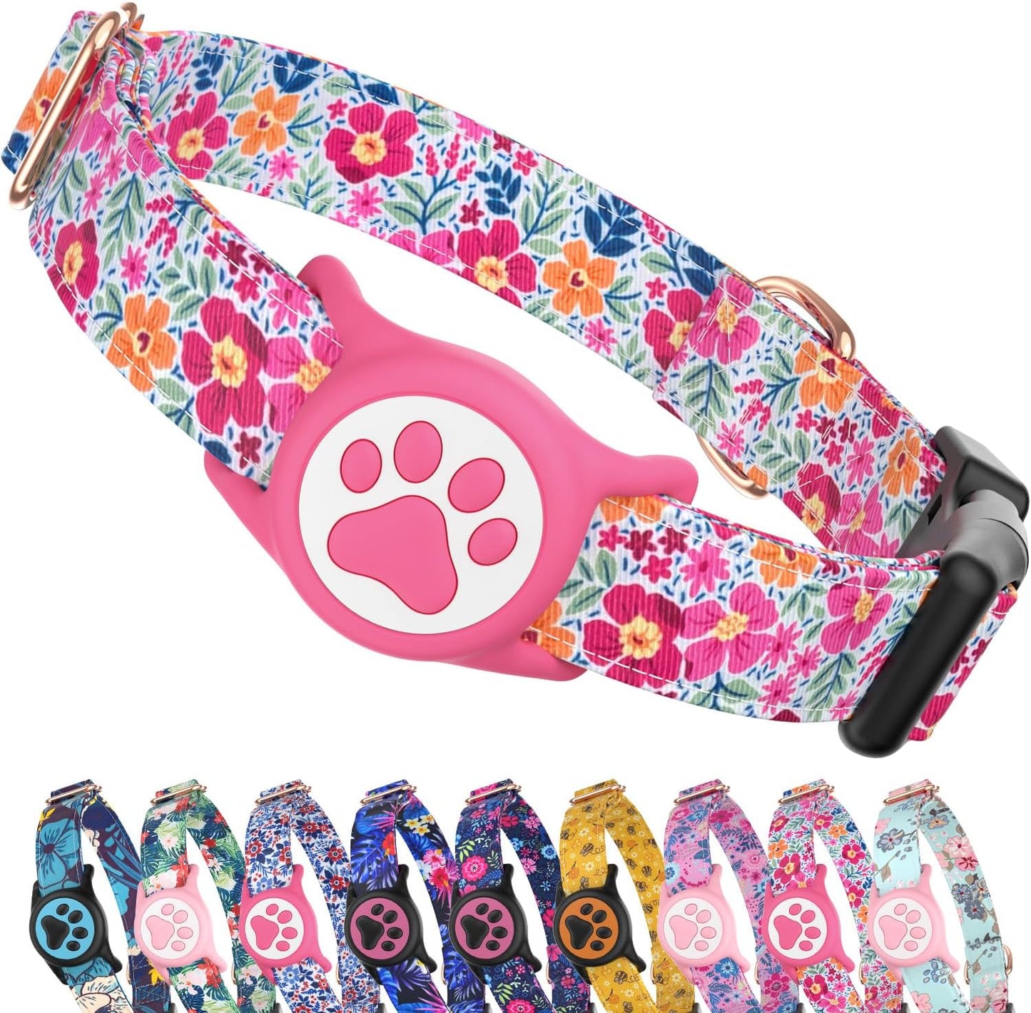 Airtag Dog Collar, Reflective Ultra-Durable Nylon Padded with QR Code Buckle & IP68 Waterproof Air Tag Holder Compatible for Apple AirTag, Comfortable for Small Medium Large Dogs(Pink,L) - Image 15