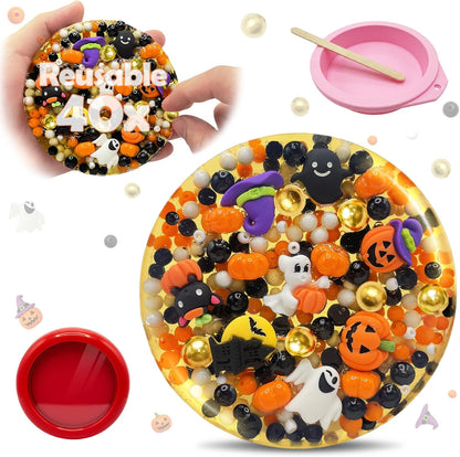 Sunolkie reusable picky fidget pad front view showing colorful embedded charms