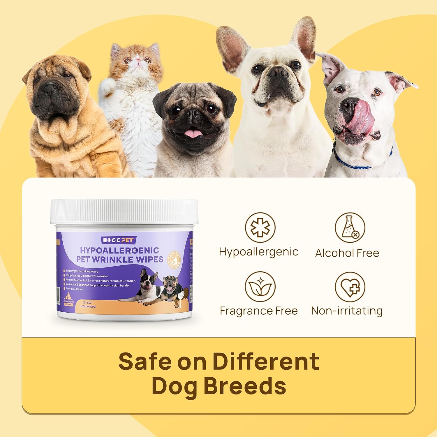 HICC PET wrinkle wipes for French Bulldogs and Pugs facial care
